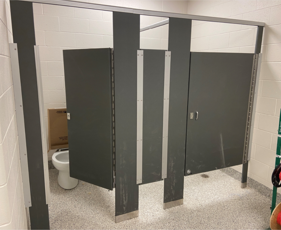 The bathroom partitions have been installed in the addition restrooms