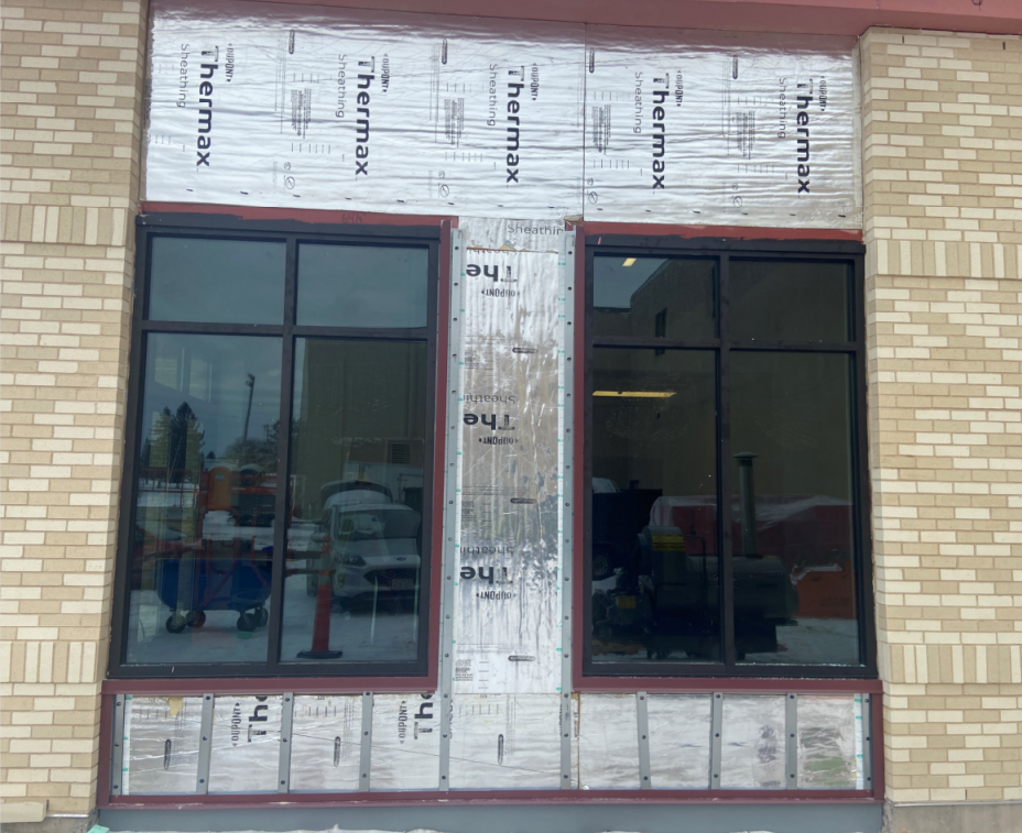 Metal trims installed on the North side of the building