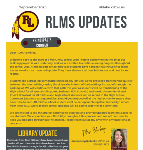 Rib Lake Middle School Monthly Newsletter