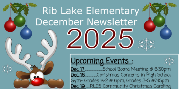 Rib Lake Elementary School Monthly Newsletter Screenshot of top of first page