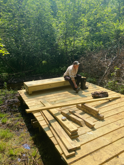 Made a little wooden bench at the end to rest and recover