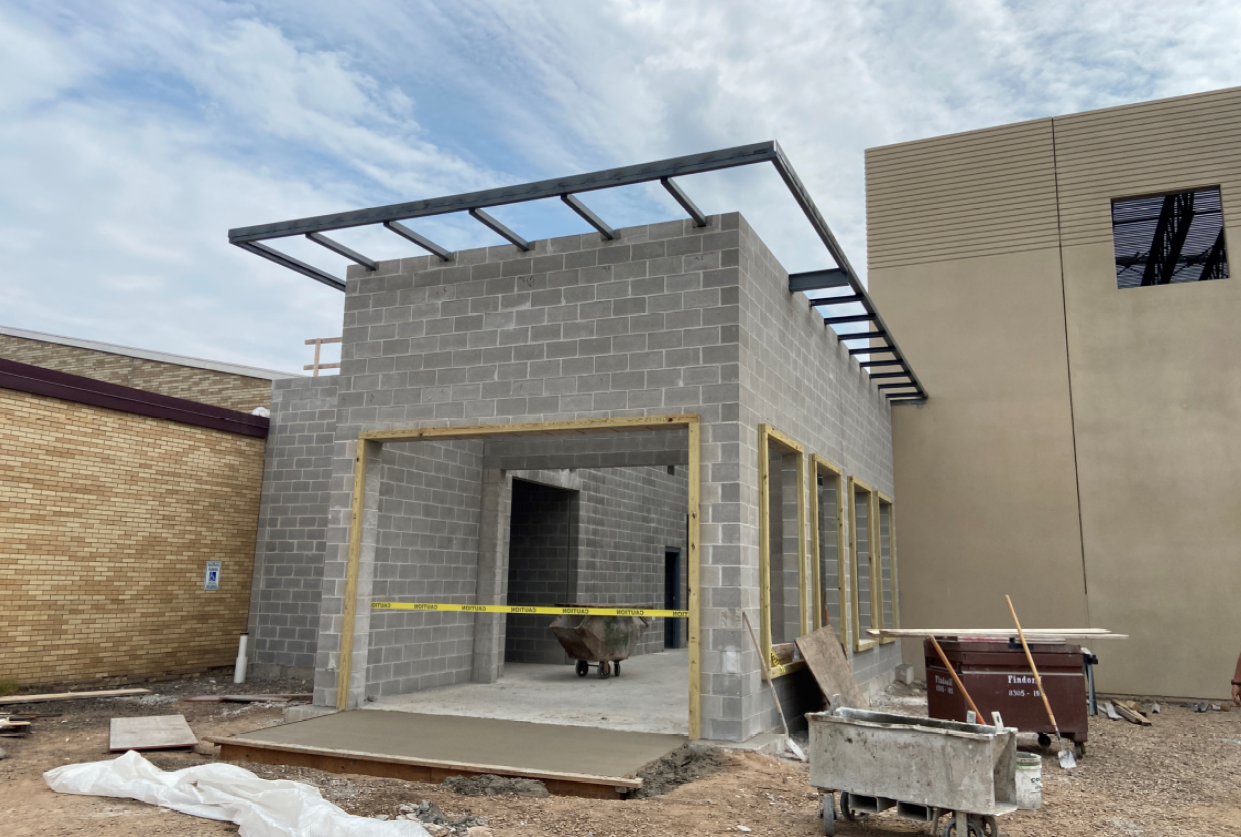 The north addition vestibule CMU and structural steel have been completed.