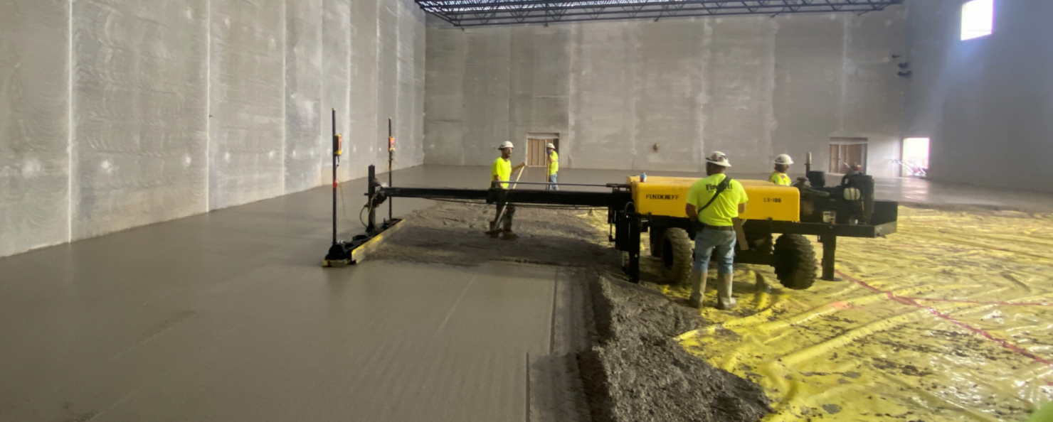 A laser screed was used to make sure the concrete was flat, level, and poured to the correct height.