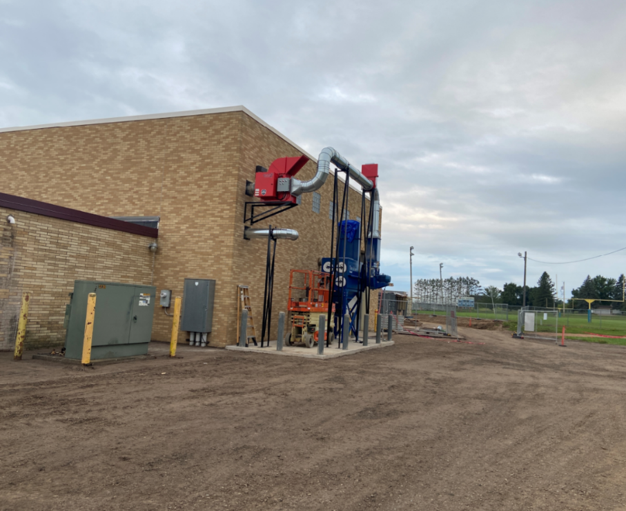 The dust collector installation has begun outside of the woodshop. The final interior and exterior connections are next.