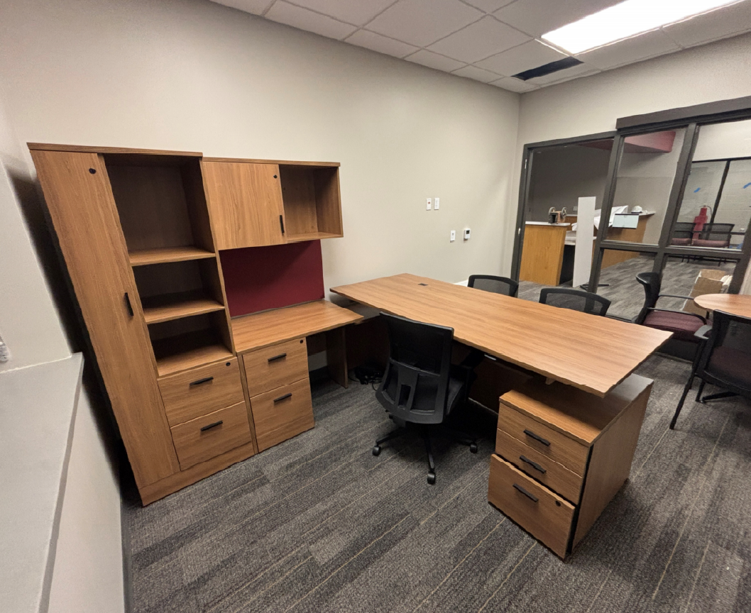 The furniture has been moved into the new middle and high school office.