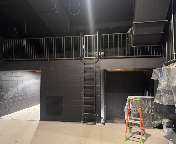 The railings and ladder have been installed for the stage mezzanines providing access to the school for more storage