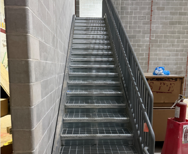 The stairs have been installed up to the sound mezzanine in the band room